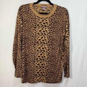 🪶 Et Vous silk knit jersey, long sleeve leopard print round neck T-shirt